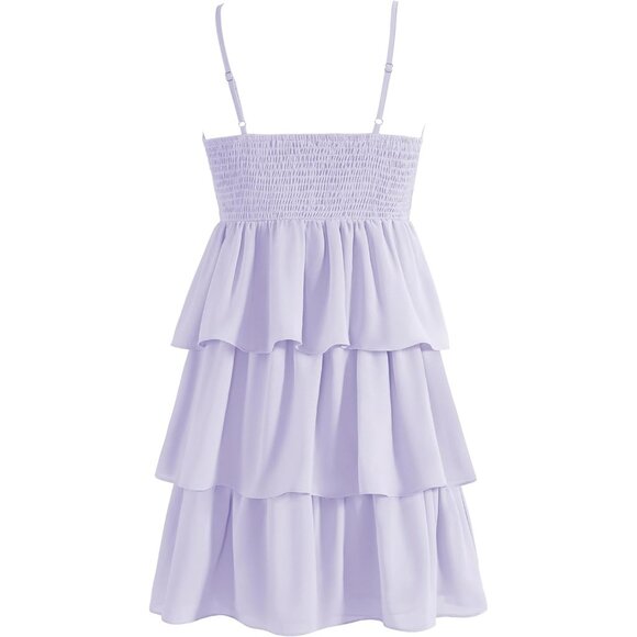 Women's Summer V-Neck Mini Dress Spaghetti Strap Sleeveless Ruffle Short - Picture 5 of 5